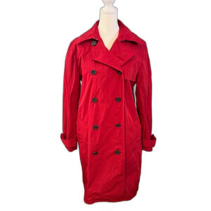 Lauren Ralph Lauren Red Trench Coat Large Double Breasted Classic Lined